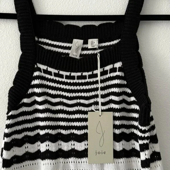 Joie Knit Women's  Midi Dress Sleeveless Casual Black/White Stripe Size Large - Picture 2 of 6